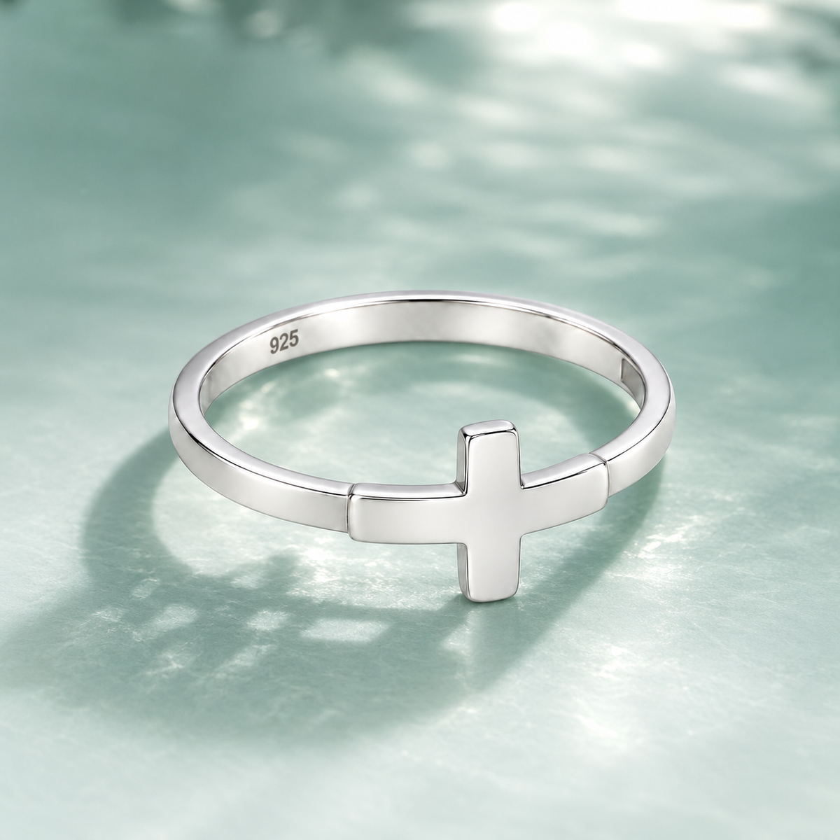 Sterling Silver 925 Minimal Cross Band Ring - FKJRNSLM12307