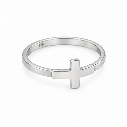 Sterling Silver 925 Minimal Cross Band Ring - FKJRNSLM12307