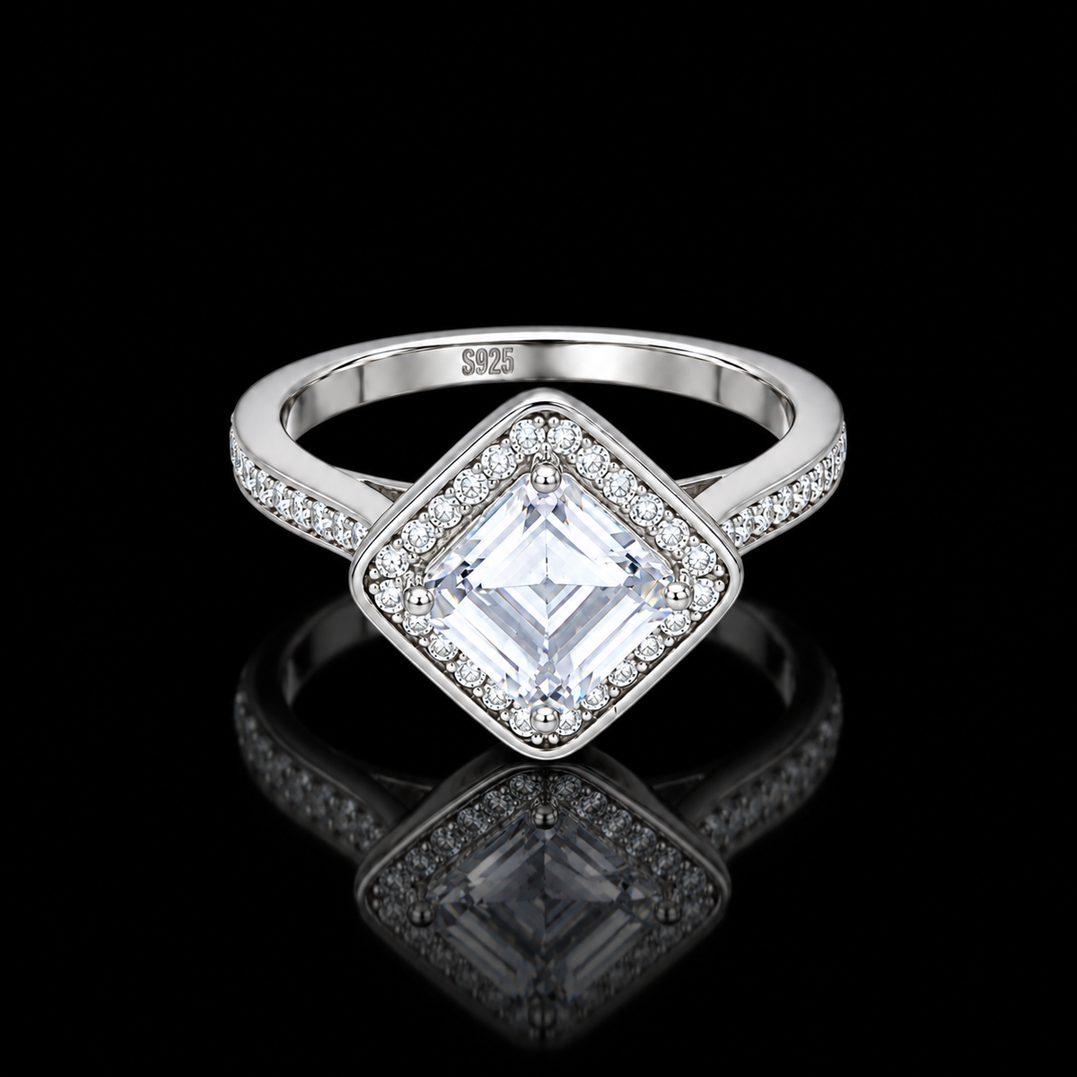 Sterling Silver 925 Princess Cut Halo Ring - FKJRNSLM12308