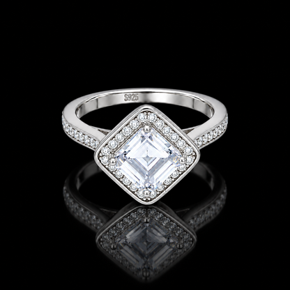 Sterling Silver 925 Princess Cut Halo Ring - FKJRNSLM12308
