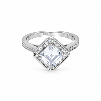 Sterling Silver 925 Princess Cut Halo Ring - FKJRNSLM12308