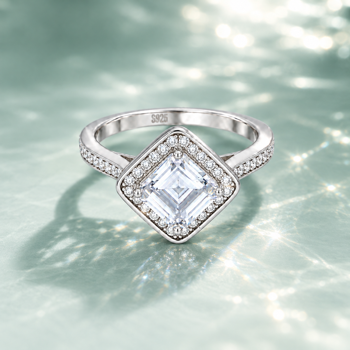 Sterling Silver 925 Princess Cut Halo Ring - FKJRNSLM12308