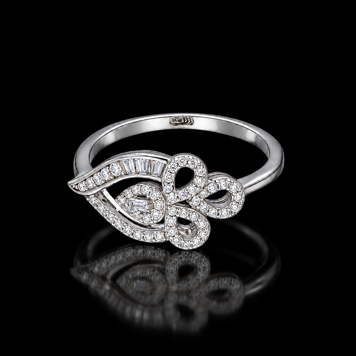 Sterling Silver 925 Elegant Leaf & Swirl Ring - FKJRNSLM12309