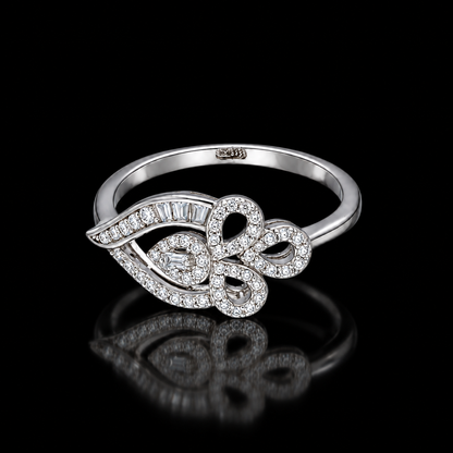 Sterling Silver 925 Elegant Leaf & Swirl Ring - FKJRNSLM12309