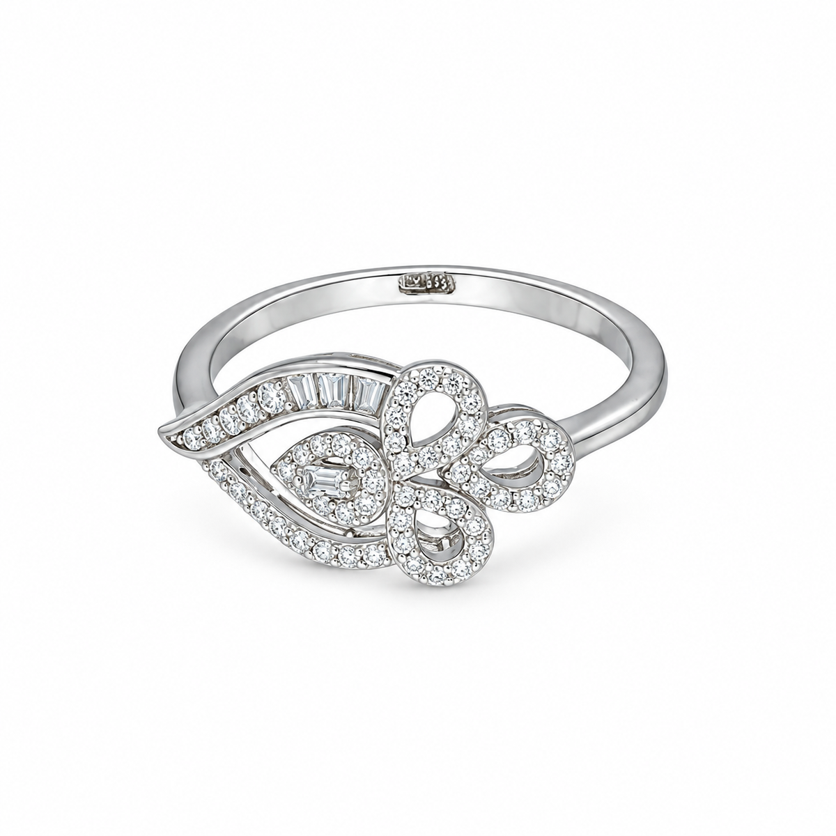 Sterling Silver 925 Elegant Leaf & Swirl Ring - FKJRNSLM12309