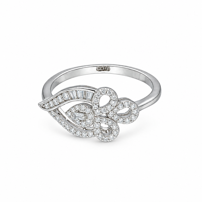 Sterling Silver 925 Elegant Leaf & Swirl Ring - FKJRNSLM12309