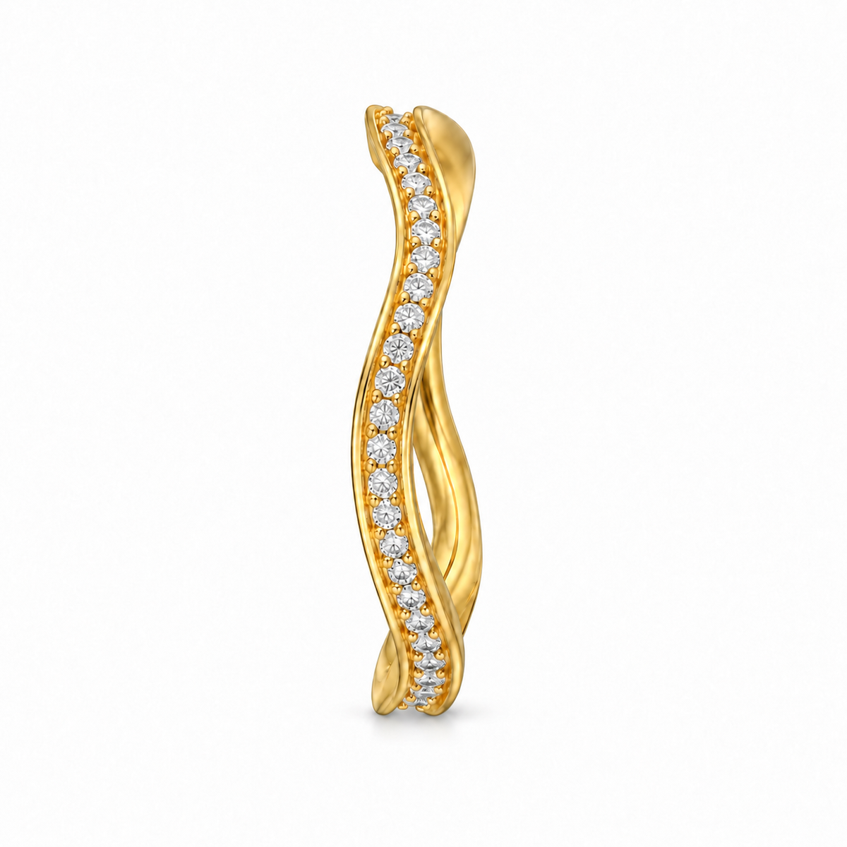 Sterling Silver 925 Elegant Crystal Wave Band Ring - FKJRNSLM12315