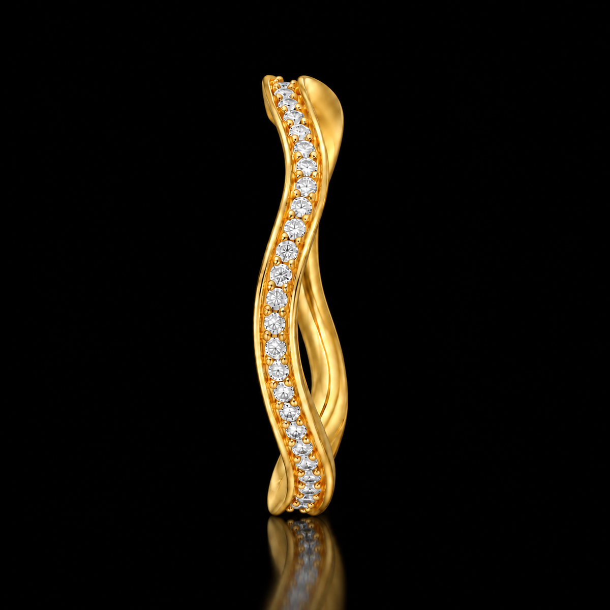 Sterling Silver 925 Elegant Crystal Wave Band Ring - FKJRNSLM12315