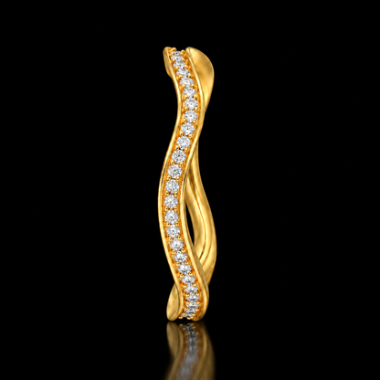 Sterling Silver 925 Elegant Crystal Wave Band Ring - FKJRNSLM12315