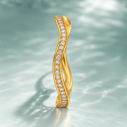 Sterling Silver 925 Elegant Crystal Wave Band Ring - FKJRNSLM12315