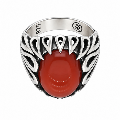 Sterling Silver 925 Vintage Oxidized Sterling Silver Ring with Oval Red Carnelian Stone - FKJRNSLM12320