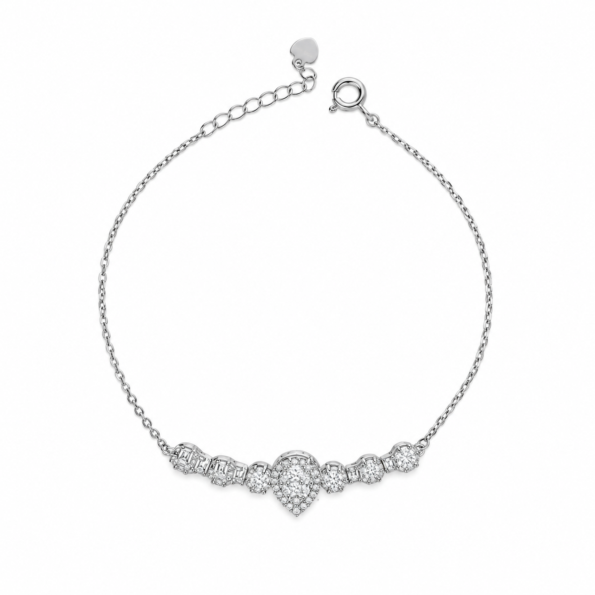 Sterling Silver 925 Sparkling Heart Station Bracelet - FKJBRLSLM12331