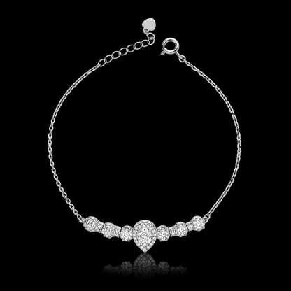 Sterling Silver 925 Sparkling Heart Station Bracelet - FKJBRLSLM12331