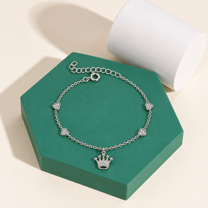 Sterling Silver 925 Crown Motif Chain Bracelet - FKJBRLSLM12332