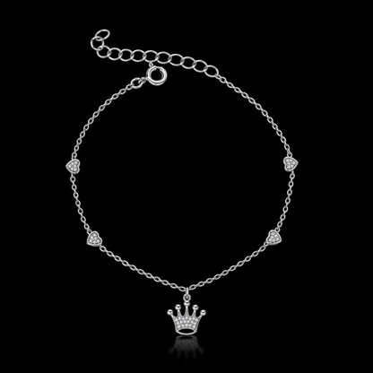 Sterling Silver 925 Crown Motif Chain Bracelet - FKJBRLSLM12332