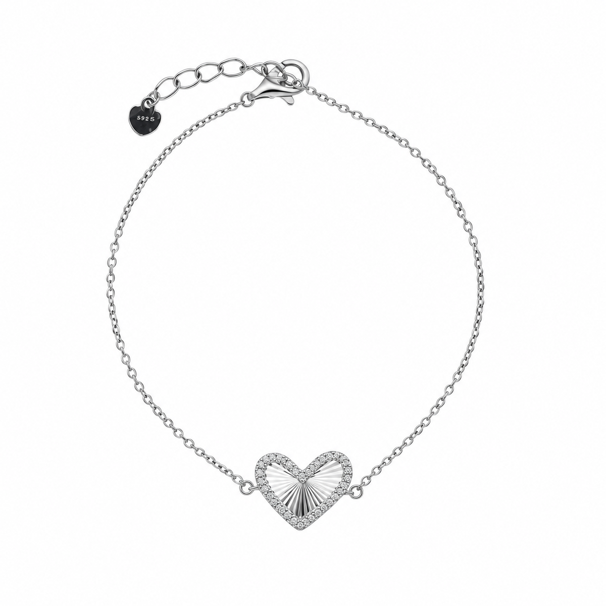 Sterling Silver 925 Elegant Heart Charm Bracelet - FKJBRLSLM12333