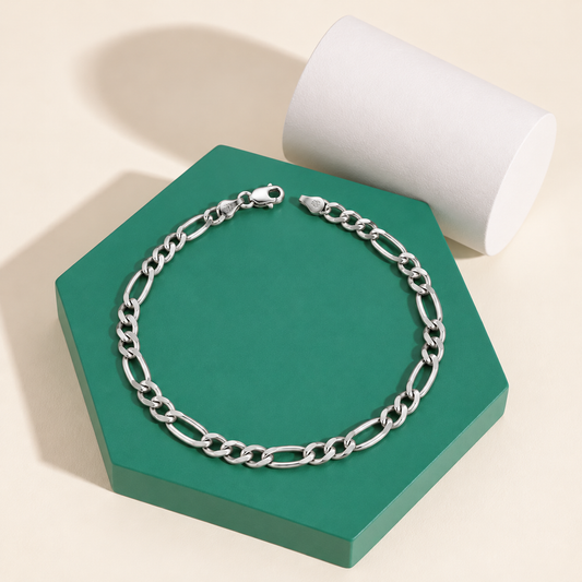 Sterling Silver 925 Figaro Chain Bracelet - FKJBRLSLM12335