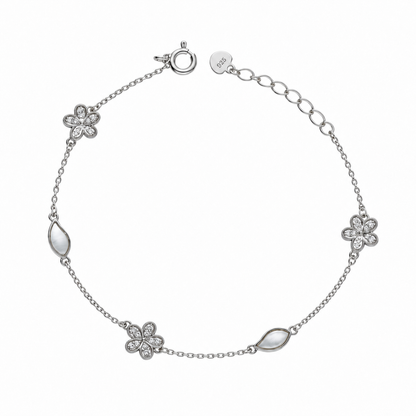 Sterling Silver 925 Floral Charm Chain Bracelet - FKJBRLSLM12339