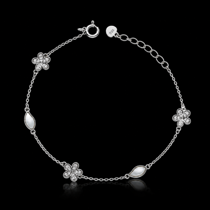 Sterling Silver 925 Floral Charm Chain Bracelet - FKJBRLSLM12339