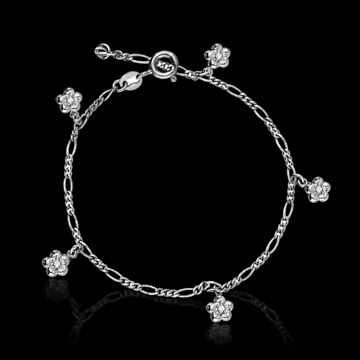 Sterling Silver 925 Blossom Charm Bracelet - FKJBRLSLM12343