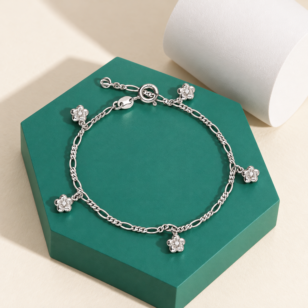 Sterling Silver 925 Blossom Charm Bracelet - FKJBRLSLM12343