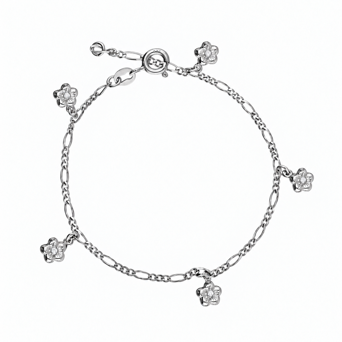 Sterling Silver 925 Blossom Charm Bracelet - FKJBRLSLM12343