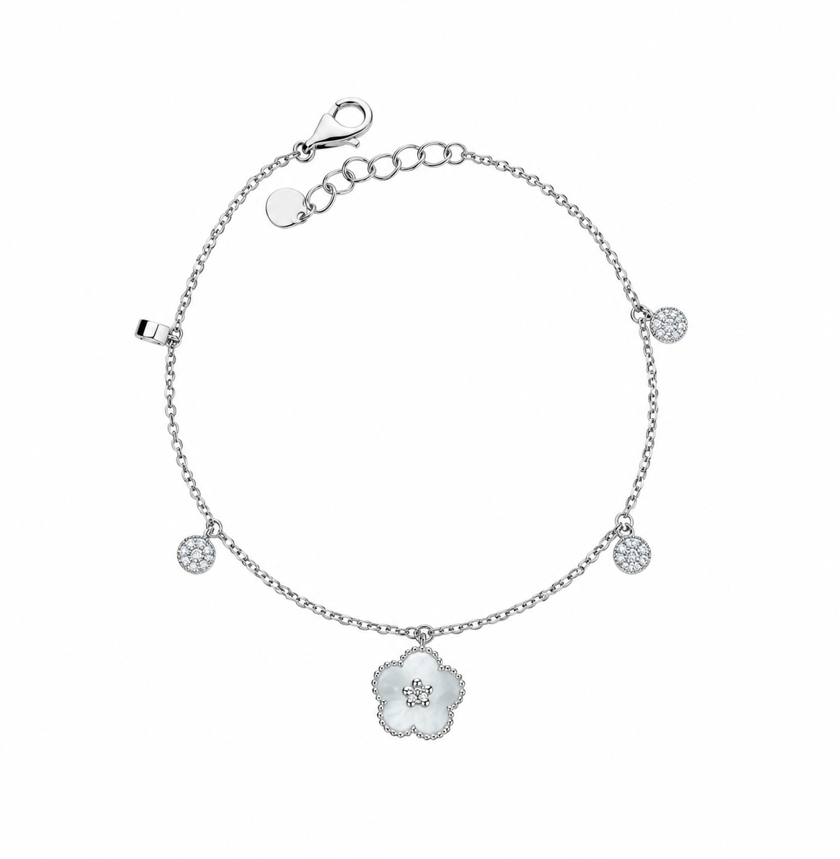 Sterling Silver 925 Flower Pendant Bracelet - FKJBRLSLM12344