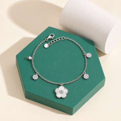 Sterling Silver 925 Flower Pendant Bracelet - FKJBRLSLM12344