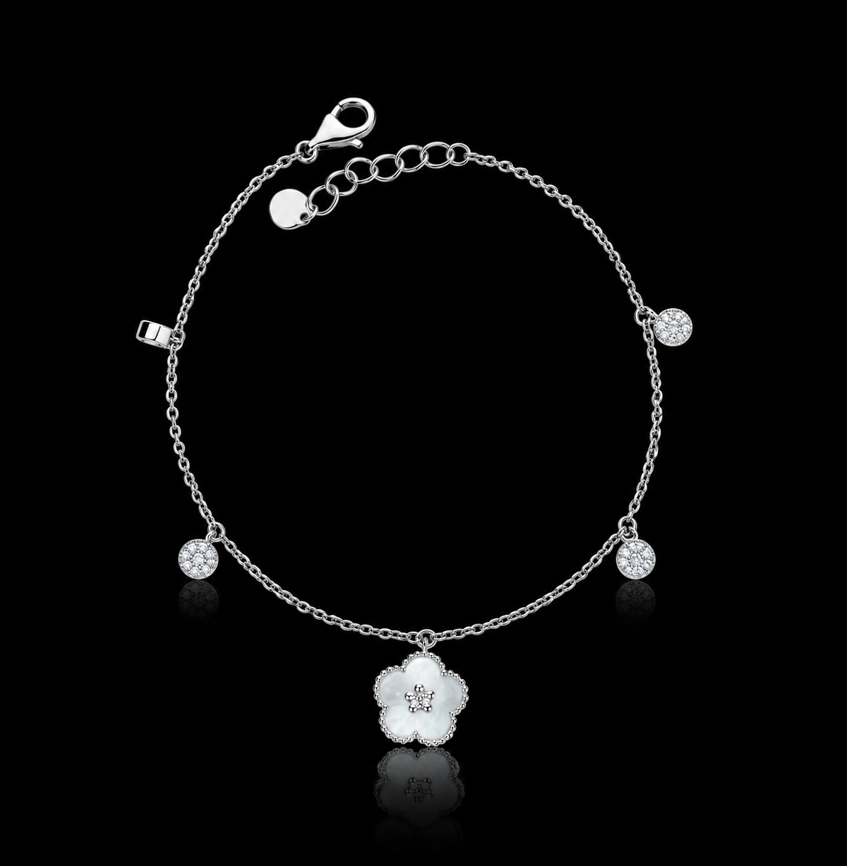 Sterling Silver 925 Flower Pendant Bracelet - FKJBRLSLM12344