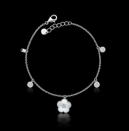 Sterling Silver 925 Flower Pendant Bracelet - FKJBRLSLM12344