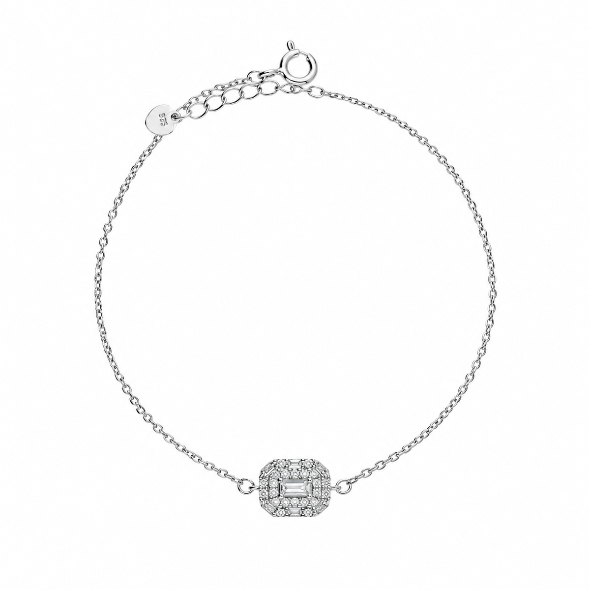 Sterling Silver 925 Square Halo Charm Bracelet - FKJBRLSLM12345