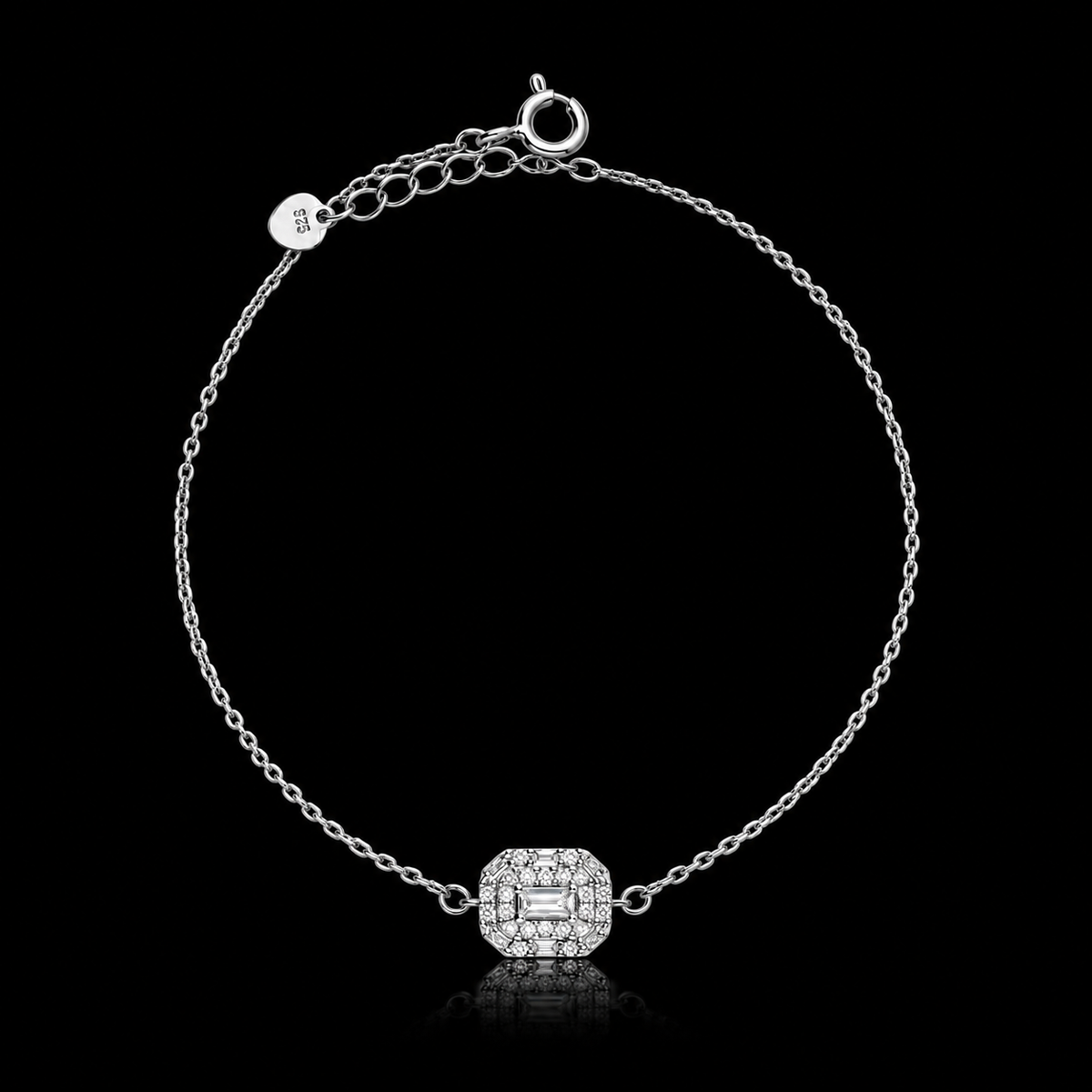 Sterling Silver 925 Square Halo Charm Bracelet - FKJBRLSLM12345