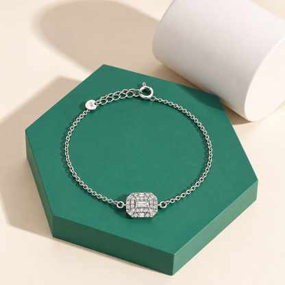 Sterling Silver 925 Square Halo Charm Bracelet - FKJBRLSLM12345