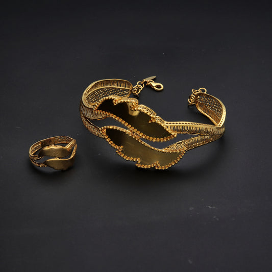 Gold Leaves Design Bangle Set (Bangle and Ring) 21KT - FKJSET21KM10123