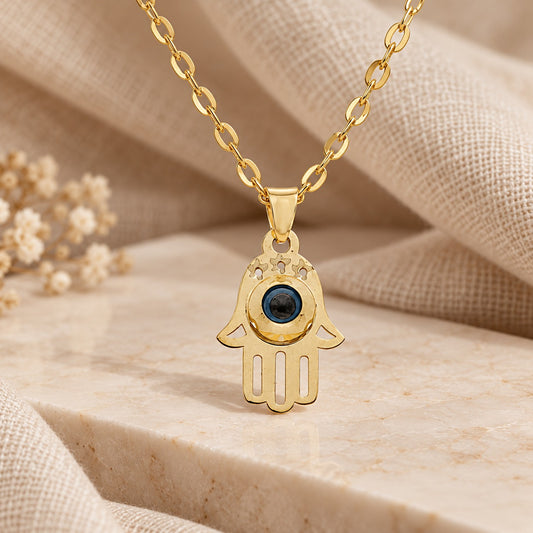 Gold Necklace (Chain with Hamsa Hand Pendant) 18KT - FKJNKL1678