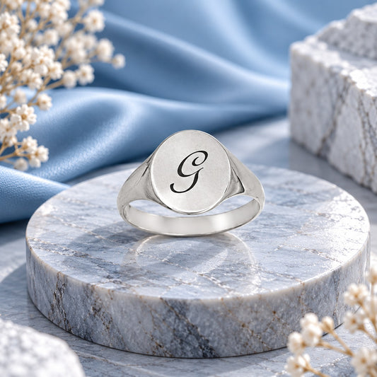 Silver 925 Letter Engraved Ring - FKJRN2055