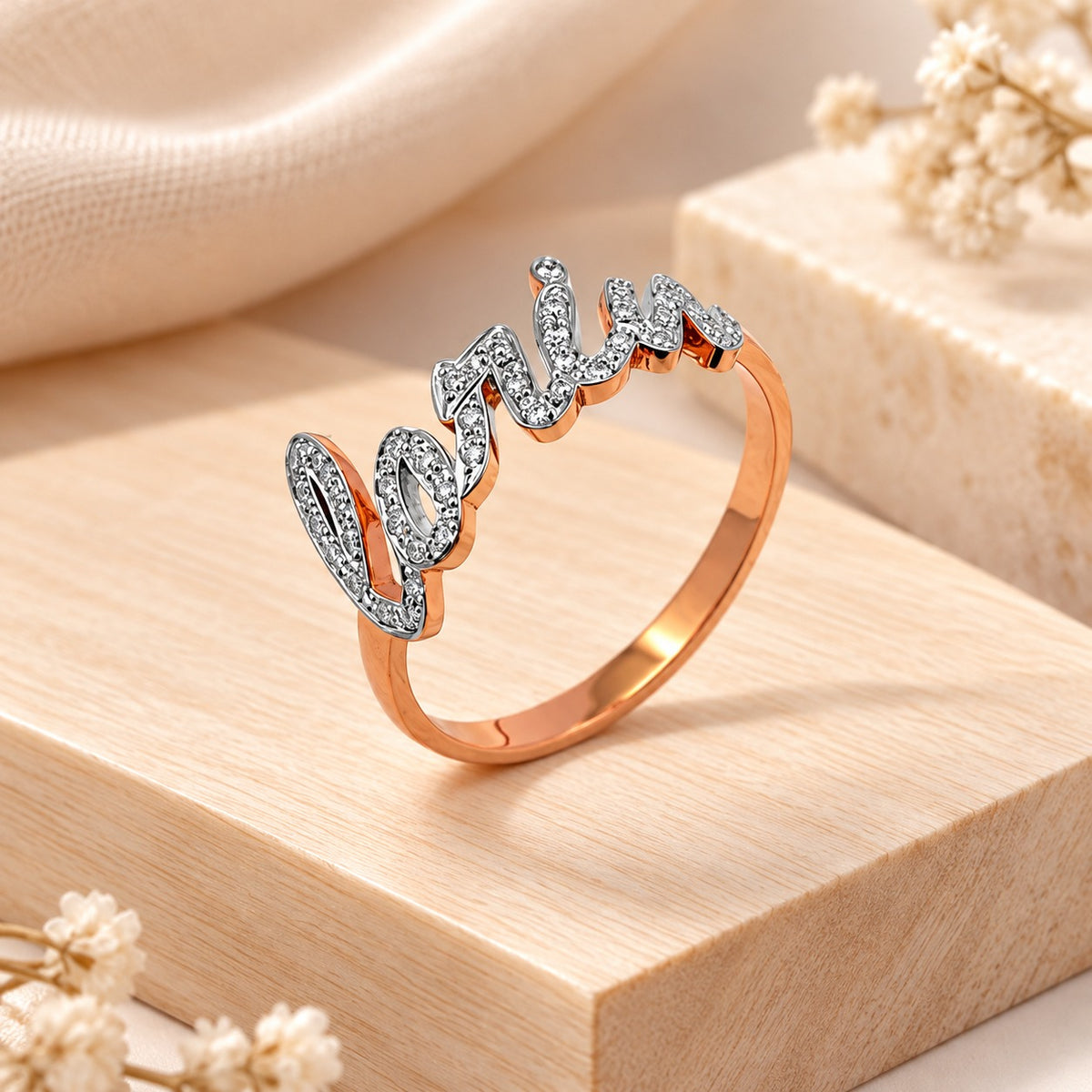 Silver 925 Rose Gold Plated Name Ring - FKJRN2060