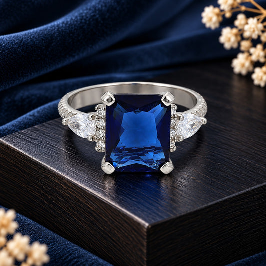 Sterling Silver 925 Blue Solitaire Ring - FKJRNSL2274