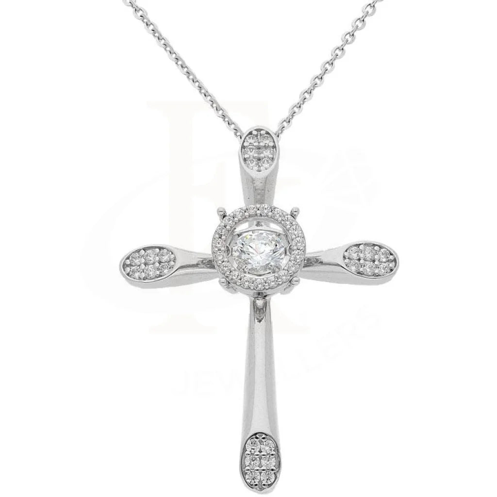 Dancing Stone Swarovksi Zirconia Cross Pendant Necklace In 18Kt White Gold - Fkjnkl1959 Necklaces