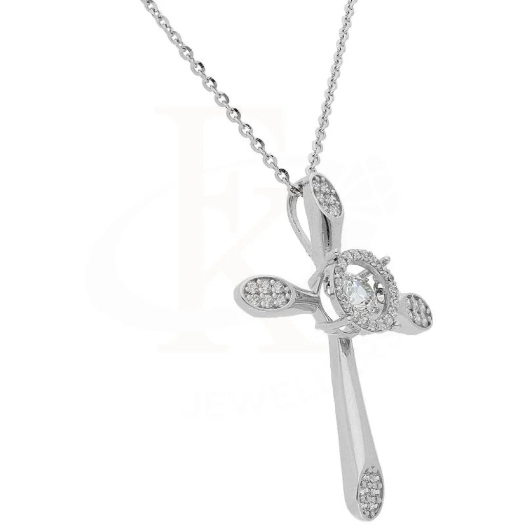 Dancing Stone Swarovksi Zirconia Cross Pendant Necklace In 18Kt White Gold - Fkjnkl1959 Necklaces