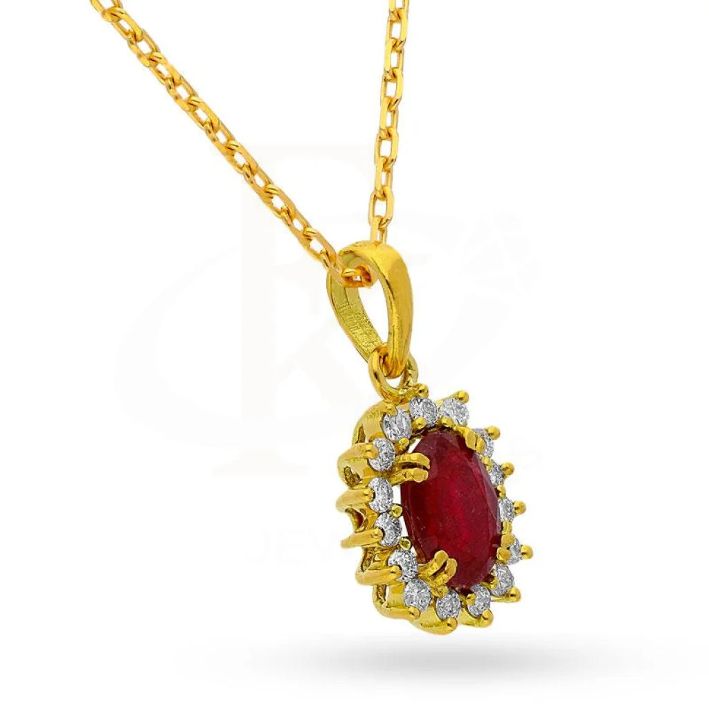 Diamond And Ruby Solitaire Necklace In Oval Shaped 18Kt Gold - Fkjnkl18K2008 Necklaces