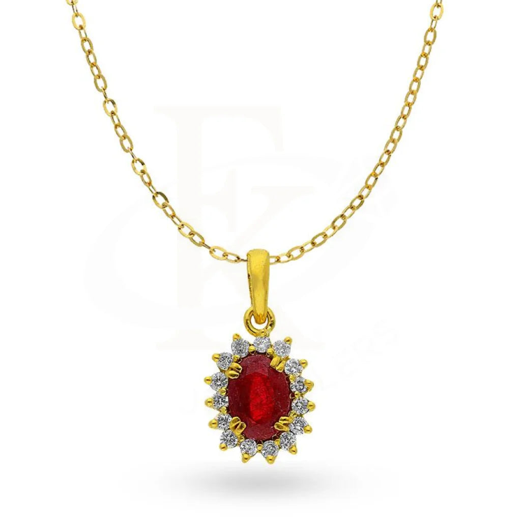 Diamond And Ruby Solitaire Necklace In Oval Shaped 18Kt Gold - Fkjnkl18K2008 Necklaces