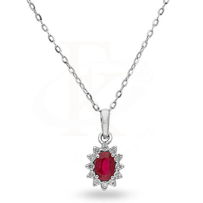 Diamond And Ruby Solitaire Necklace In Oval Shaped 18Kt White Gold - Fkjnkl18K2013 Necklaces