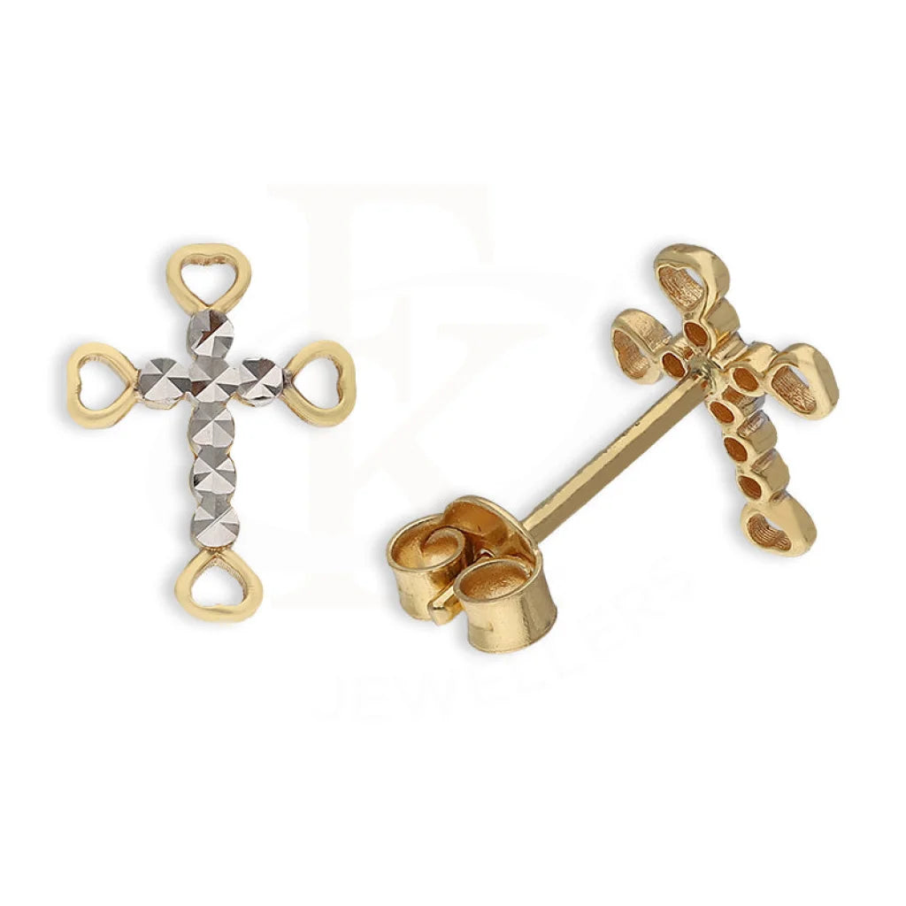 Dual Tone Gold Cross Stud Earrings 18Kt - Fkjern18K5544