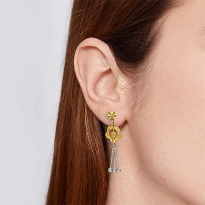 Dual Tone Gold Flower Shaped Drop Earrings 22Kt - Fkjern22K3167