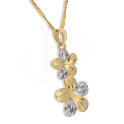 Dual Tone Gold Flower Shaped Pendant Set (Necklace Earrings And Ring) 22Kt - Fkjnklst22K2395 Sets