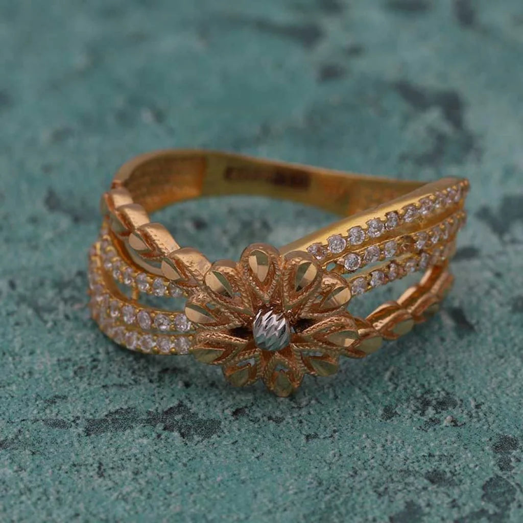 Dual Tone Gold Flower Shaped Ring 22Kt - Fkjrn22K3556 Rings