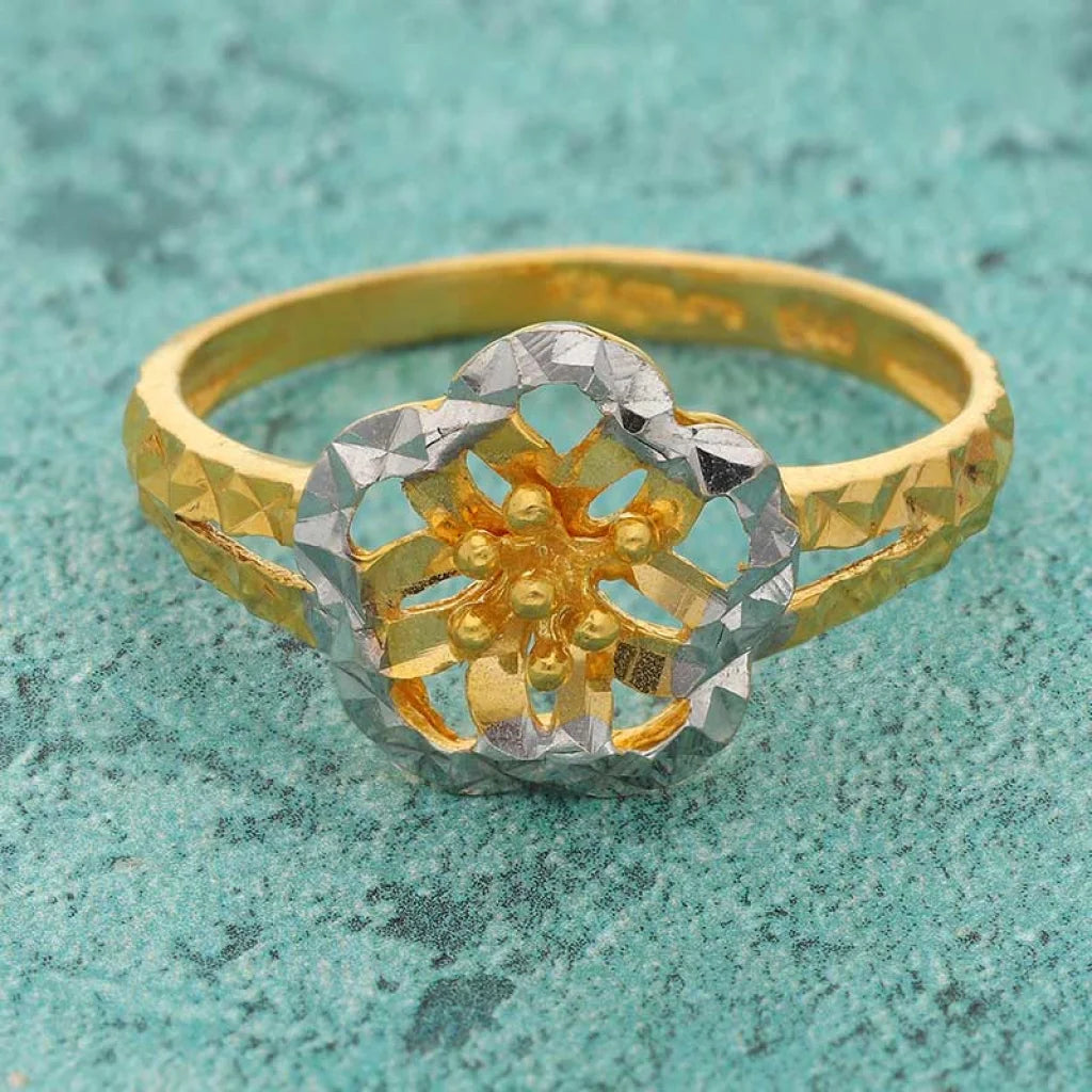 Dual Tone Gold Flower Shaped Ring 22Kt - Fkjrn22K3716 Rings