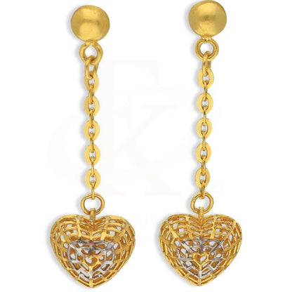 Dual Tone Gold Heart Shaped Drop Earrings 22Kt - Fkjern22K3163