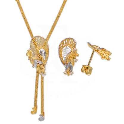 Dual Tone Gold Leaf Shaped Pendant Set (Necklace And Earrings) 22Kt - Fkjnklst22K2407 Sets